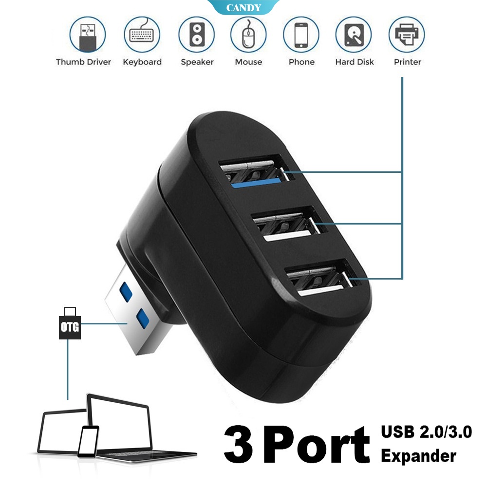 Rotating USB2.0 HUB Splitter for Laptop Universal Rotating 3 Port ...