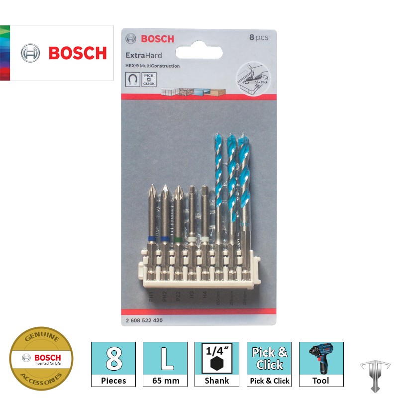 Bosch 2608522420 Hex 9 Multi Construction Drill and Screwdriver Bits Pick and Click 8 piece pack Shopee Philippines
