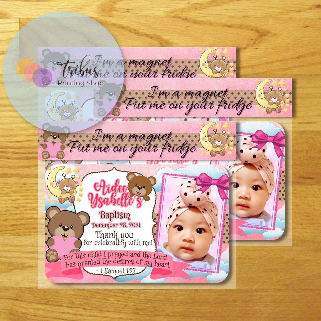 Pink Bear Theme Ref Magnet For Girls Baptismal Christening