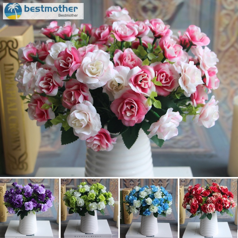BM Weddingflower 15 heads Fake Silk Flowers Bouquet Artificial Rose