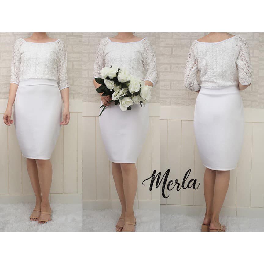 Pencil cut skirt white sale