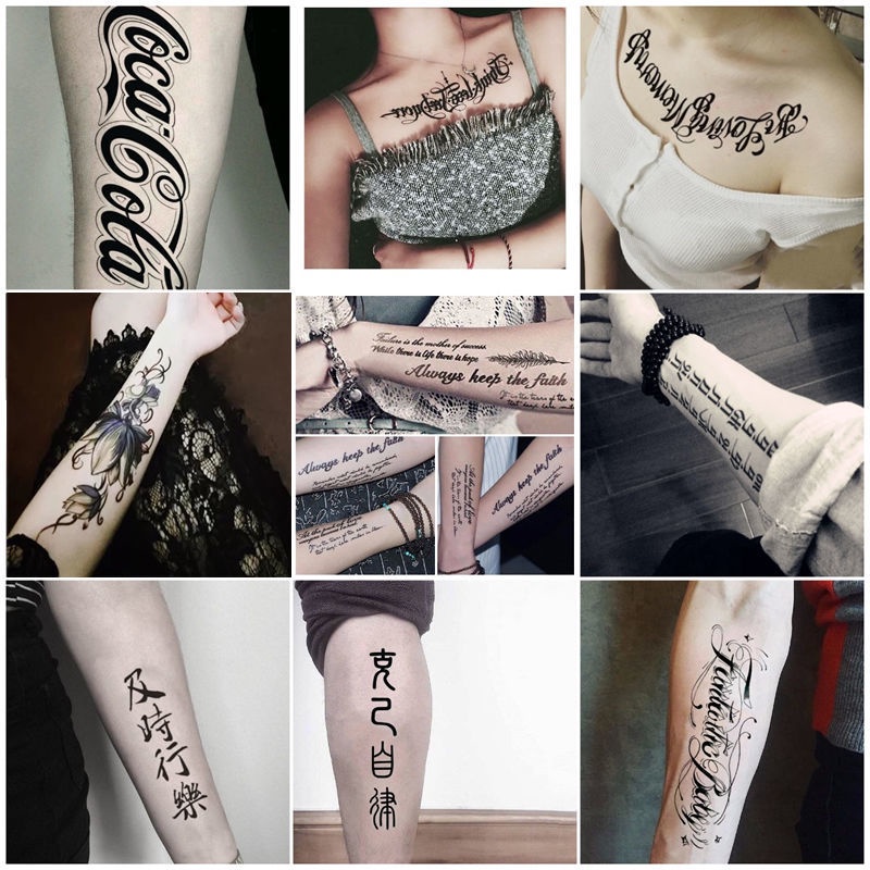 Itext ang braso ng bulaklak Mga sticker ng tattoo ng Chinese character