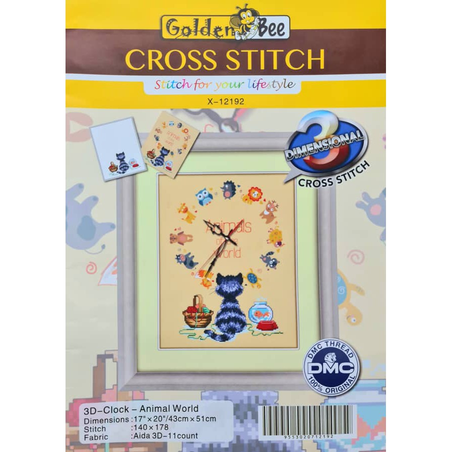 DMC (X-12192) 3D-Clock-Animal World Cross Stitch Set, Aida 3D 11-Count ...
