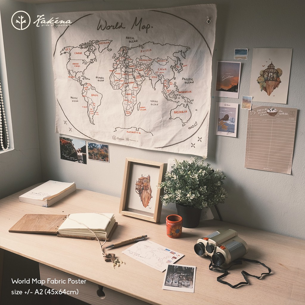 World Map Fabric Poster Indonesian Map Aesthetic Fabric Poster