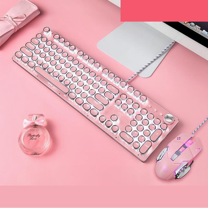 104-Key Blue Switch Anti Ghosting Pink Wired Mechanical Keyboard Punk ...