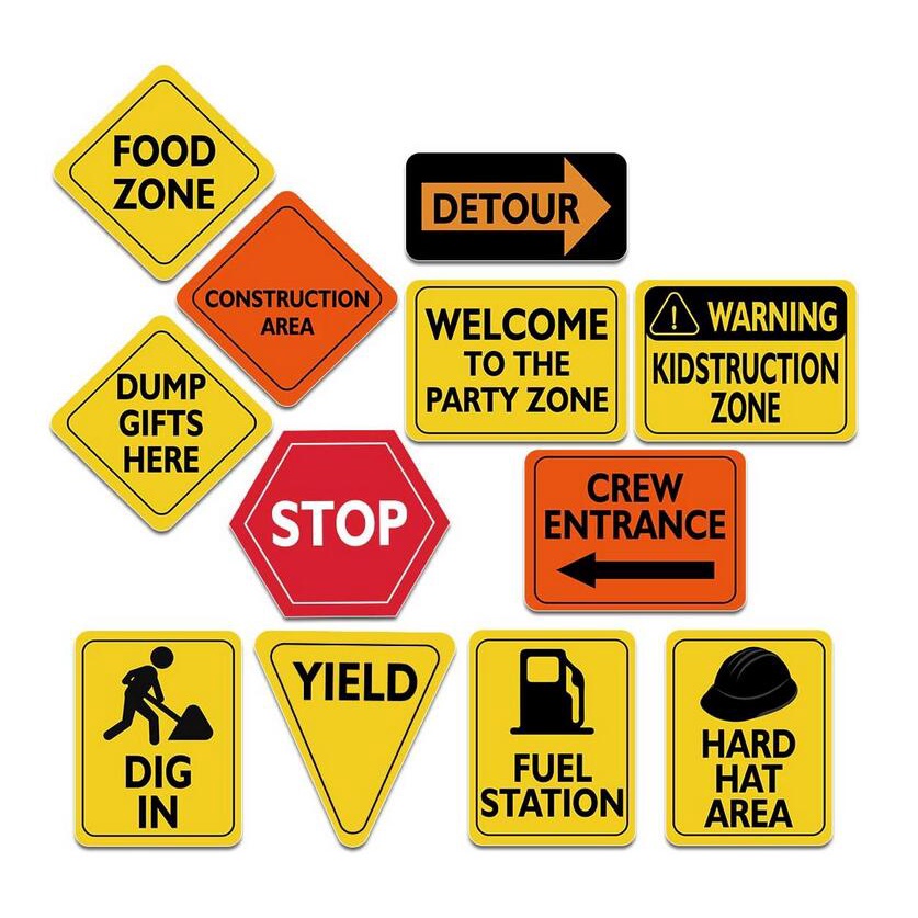 Construction Zone Party Decorations Traffic Sign Cutouts for Boys Kids ...