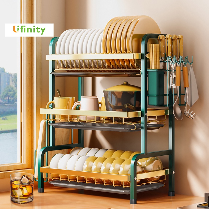 Lifinity 2 3 Tier green gold Dish Drainer Dish Drying Rack