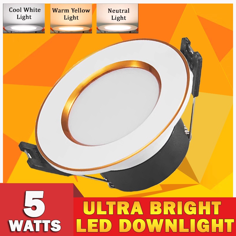 5W LED Downlight Ceiling Pin Light Tri-Color Recessed Dimmable ...