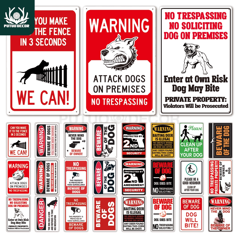 Beware Of Dog Sign Warning Metal Sign Guard Dog Sign Wall Decor Yard ...