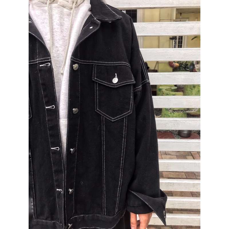 Denim jacket with white stitching sale