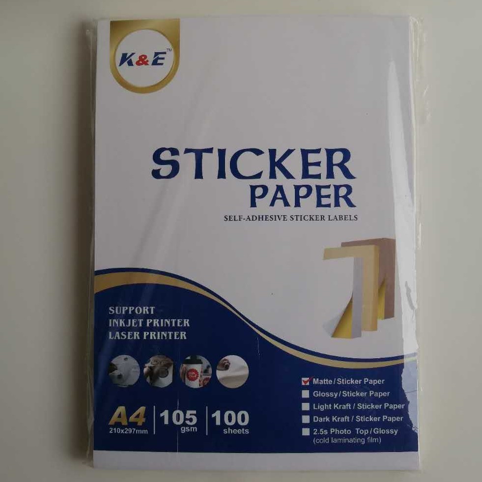 Sticker Paper A4 ( အပြောင် / ကြွေပါ ) 100 pcs