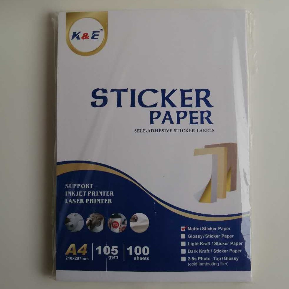  100pcs K E Printable Sticker Paper Matte Glossy A4 105gsm Labels 