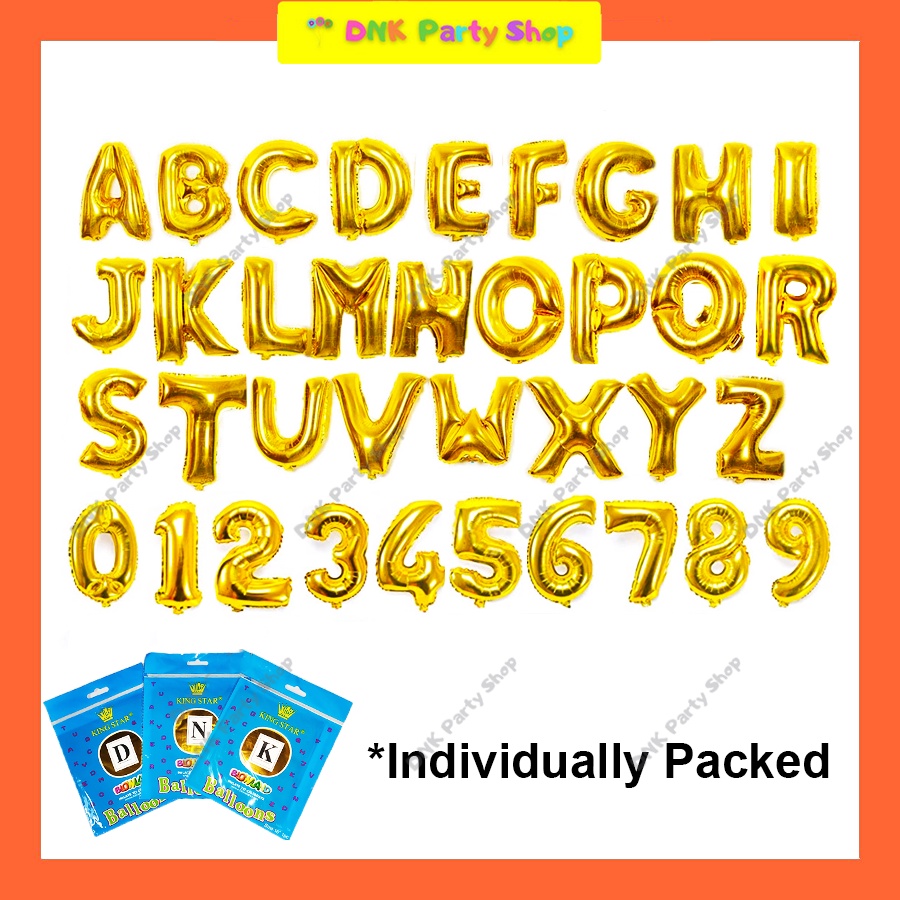 16 inch Letter Number Foil Balloons Alphanumeric Alphabet Gold ...