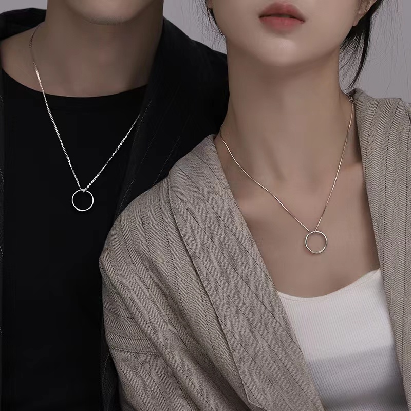 2pcs Couple Necklace Silver Simple Circle Pendant Necklace Couple Necklace For Best Friend Men 