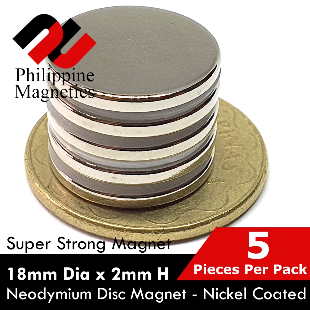 5 Piece 18mm Diameter x 2mm Thick Super Strong Neodymium Magnet. Ndfeb ...