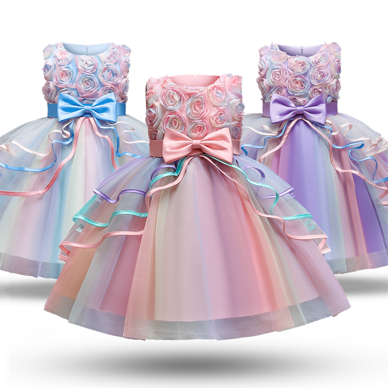 Long Sleeve Pink Kids Party Gown GCH0102