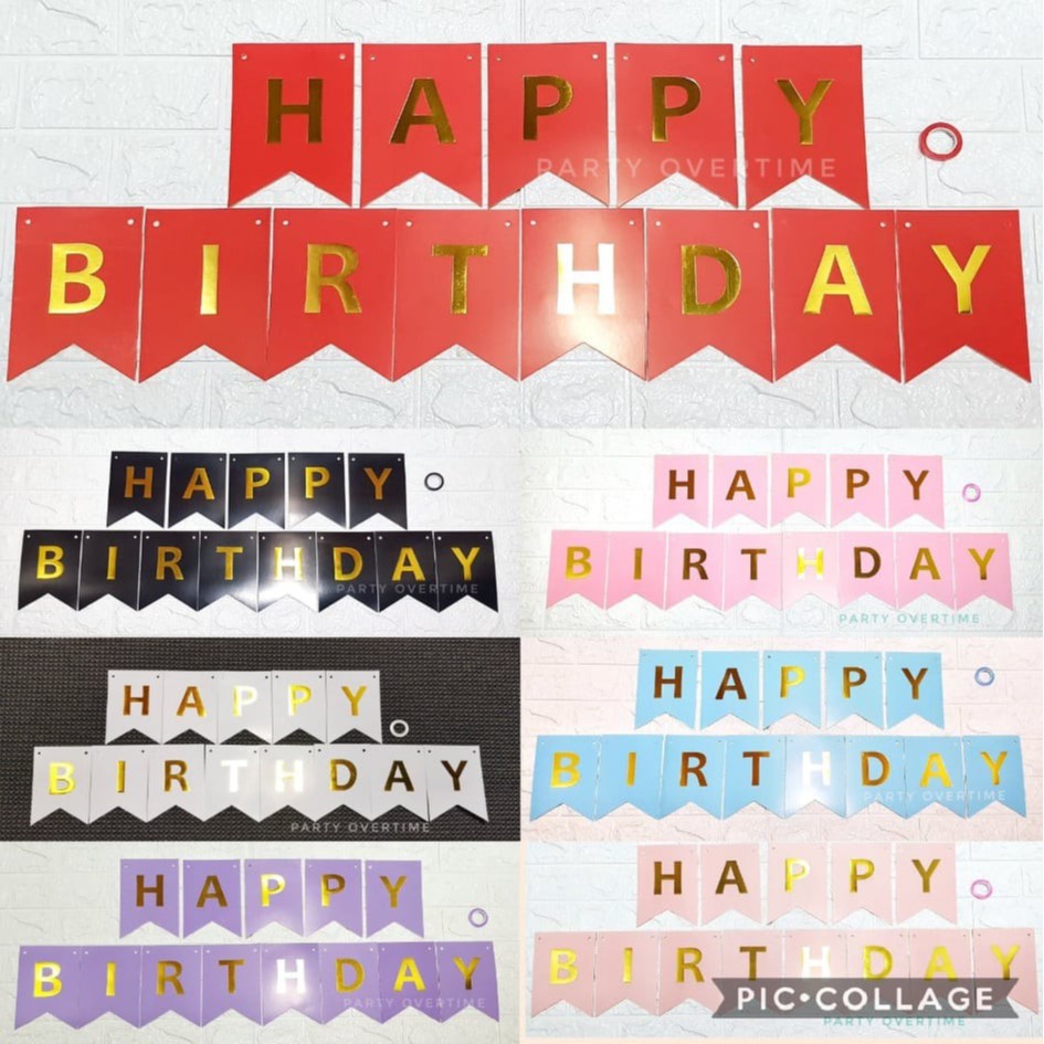 Gold Letters Happy Birthday Banner Banderitas Flag Party Decor | Shopee ...