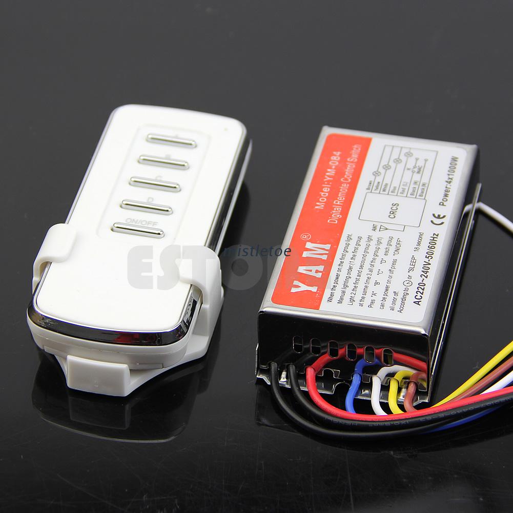 wee AC 220V Digital Remote Control Switch 4 Ways ON/OFF Controller For ...
