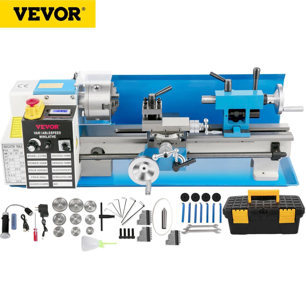 VEVOR Mini Metal Lathe Machine 7"x14" 550W 180x350mm Variable Speed ...