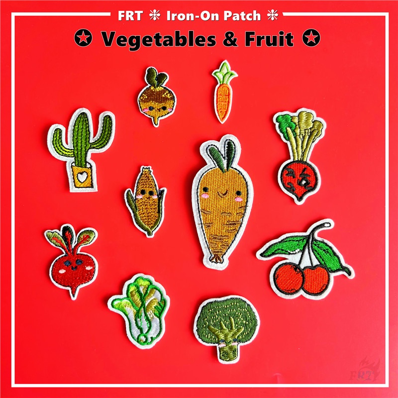 ☸ Vegetables & Fruit Iron-on Patch ☸ 1Pc Carrot Radish Cherry Broccoli ...
