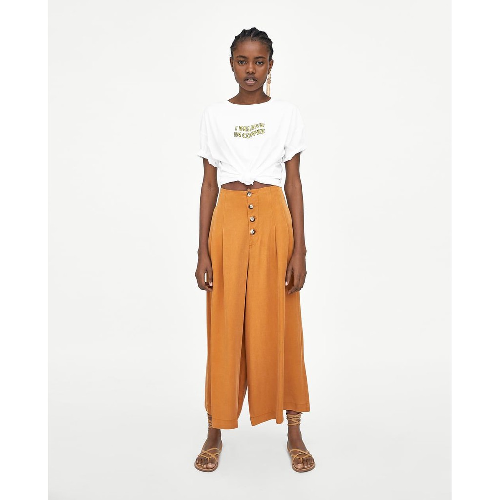 Zara high waisted button front wide leg pants Shopee Philippines