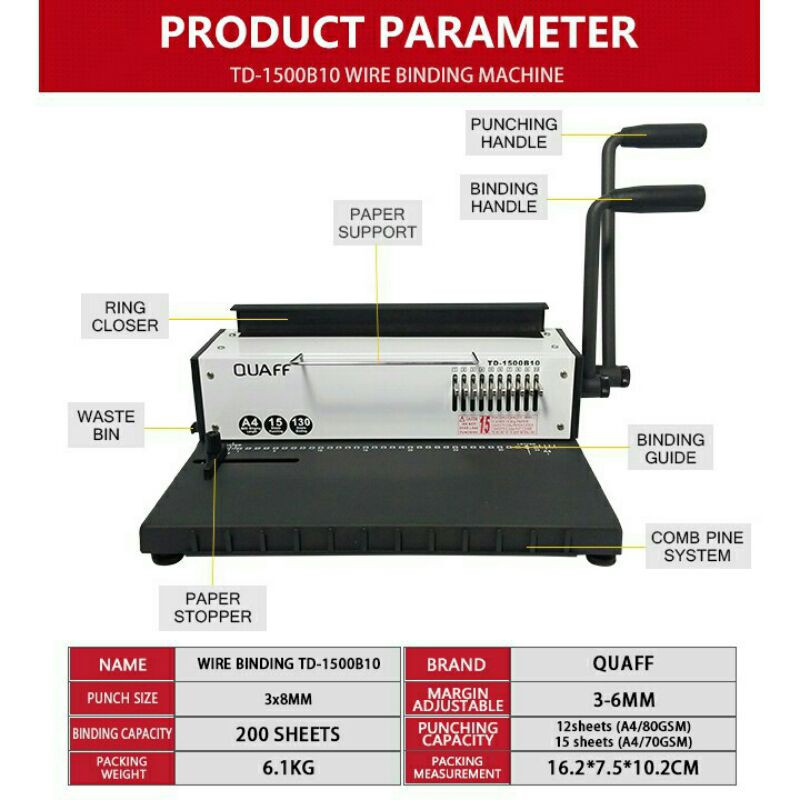 QUAFF WIRE BINDING MACHINE A4 SIZE TD1500B10 Shopee Philippines