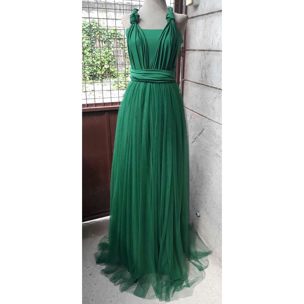 Emerald Green Infinity Dress With Tulle Hunter Green Tulle Layered Gown   Marcy Boutique
