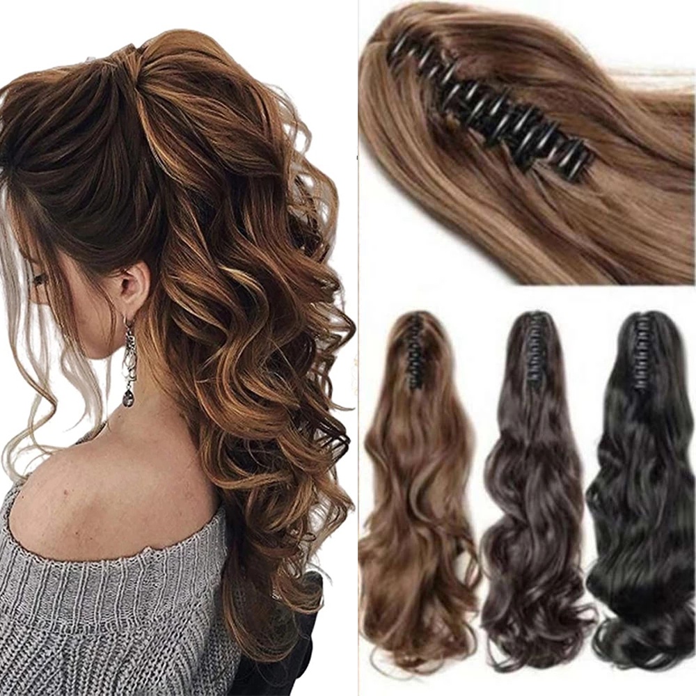 18 Synthetic Long Curly Claw Clip On Ponytail Hair Extensions Heat   9338479a0eb84ba63c4a184c3e48d26d