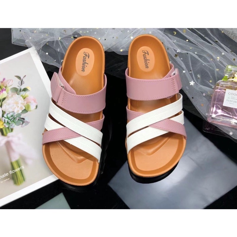 Marche Korean Sandals Flat Slippers Cross Strap Velcro(add two size ...