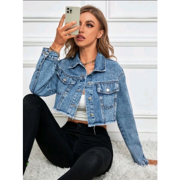 Jean jacket with crop hot sale top