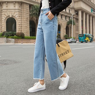 Korean style high waist wide leg Women Clothes jeans women's autumn cropped  trousers straight-leg pants loose and thin