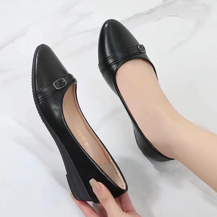 1-inch Black shoes for women wedge heels leather school shoes work  shoes with box #812-37