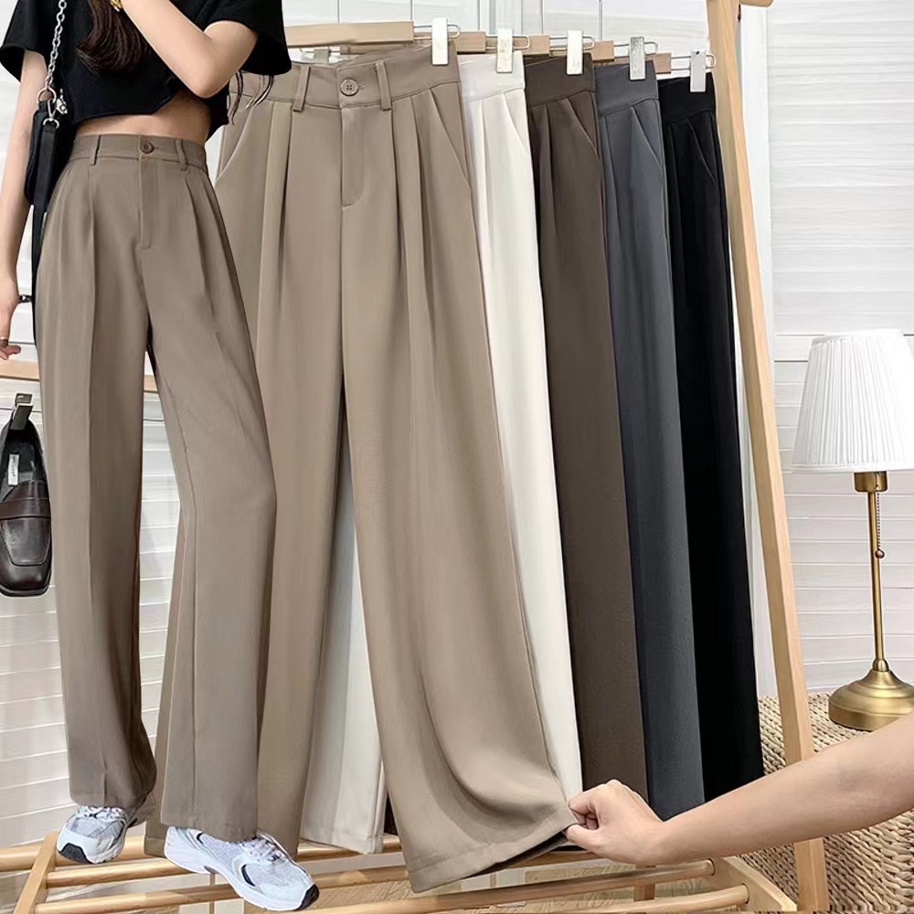 Ginza6 Korean high waist pants for women casual crop straight suit slim fit  trousers 5581#