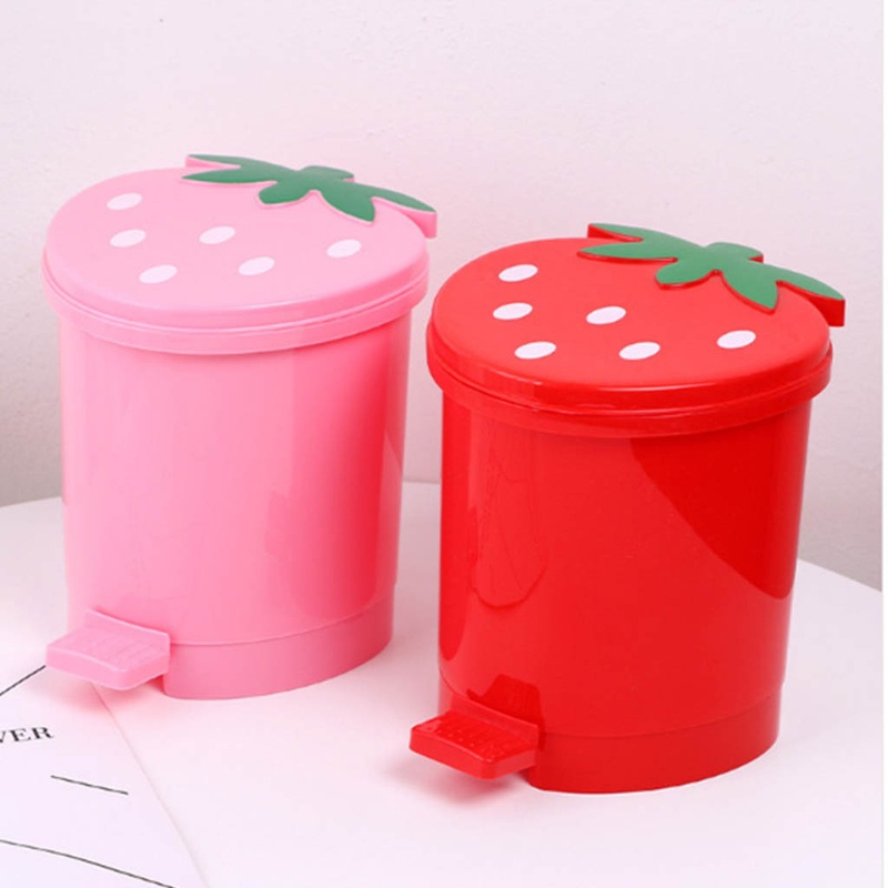fol Mini Strawberry Trash Can with Lid School Classroom Desk Garbage Bucket for Indoor Outdoor