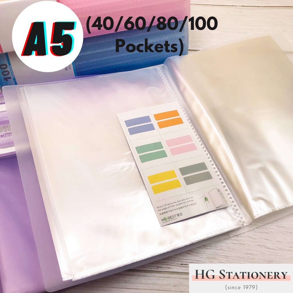 (A5 - 40/60/80/100 Pockets) Pastel Color Clear Book Folder/File with ...