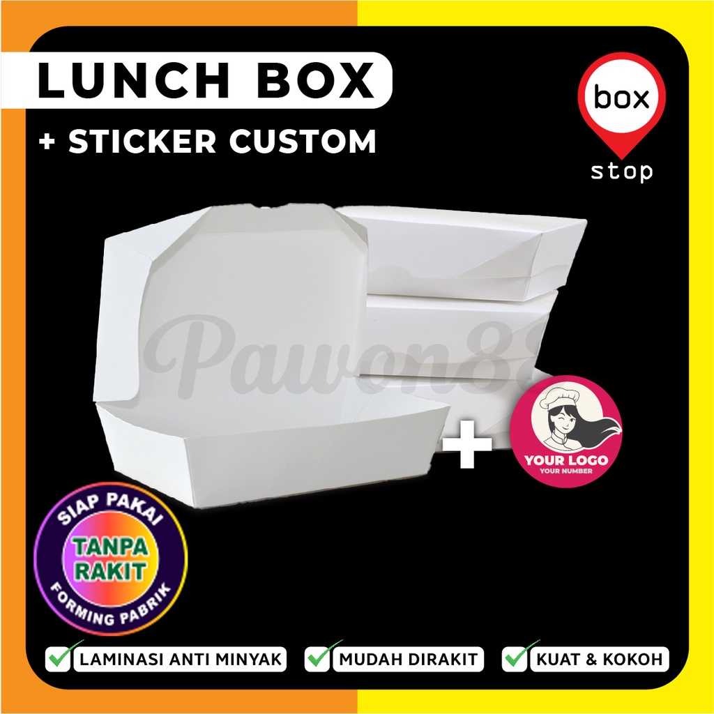 Lunch BOX PAPER Combo Package + Custom Logo Stickers (50 Sets) | Shopee ...