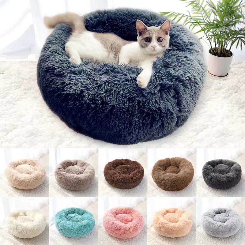 Pet Bed Round Dog Bed Cat Bed Soft Plush Dog Bed Washable Solid Color ...