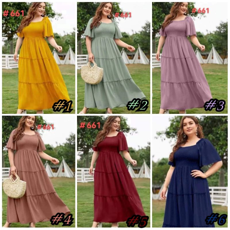 Ladies Fashion Outfit wear 3/4 sleeve Plain Square neck Maxi Dress