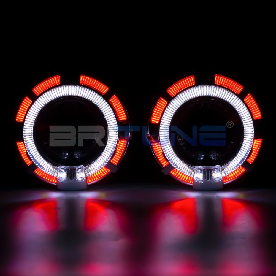 Mini 2.0 inch Bi-xenon Headlight Lens Projector Double LED Angel Eyes ...