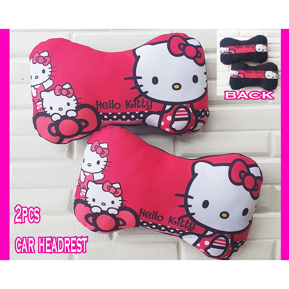 2PCS hello kitty car headrest pillow with character back strap gift set