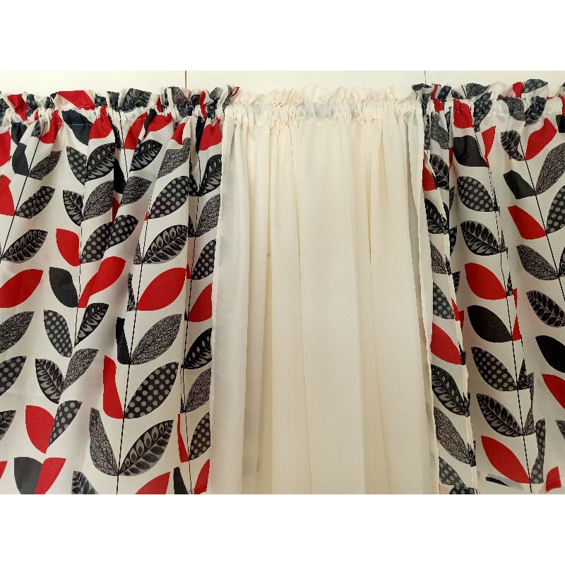 Set of Non ring Window curtains with different designs. (2 printed 1 ...