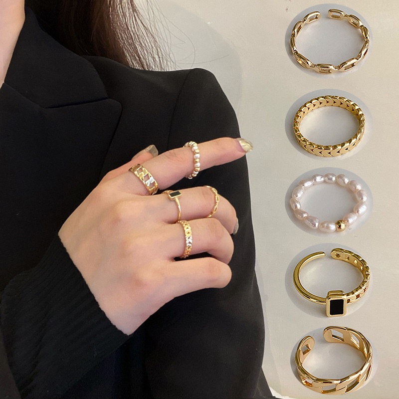 5pcs/set Korean Fashion Gold Color Rings Set For Women Fashion ...