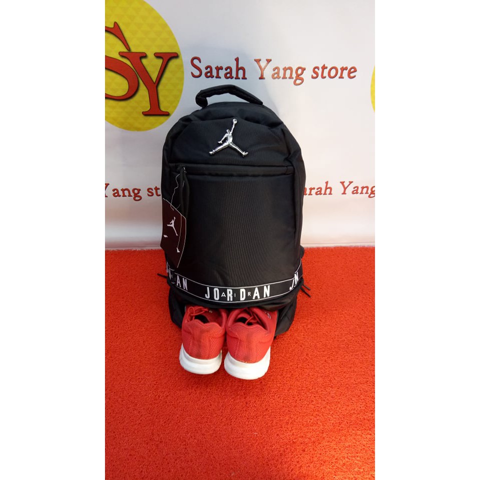 Jordan backpack with store shoe on bottom