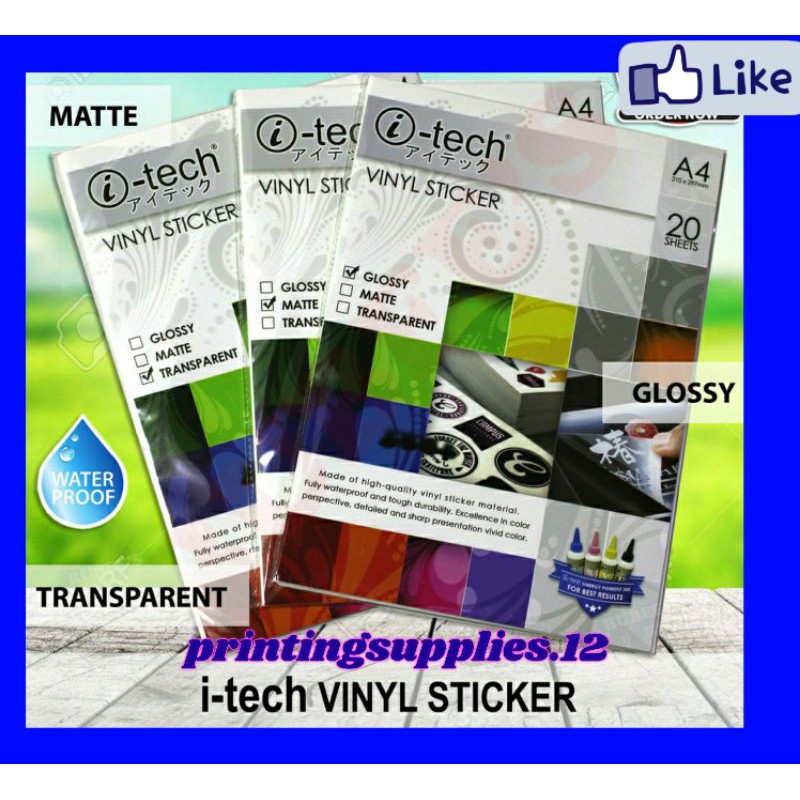 I-TECH VINYL STICKER A4 SIZE (MATTE/GLOSSY/TRANSPARENT) | Shopee ...