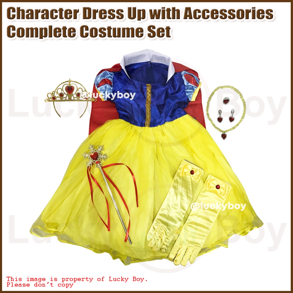 Character Princess Dress Up Complete Costume with Accessories Set