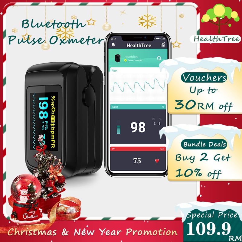 HealthTree Bluetooth Pulse Oximeter Finger, Oxymeter Fingertip, Blood