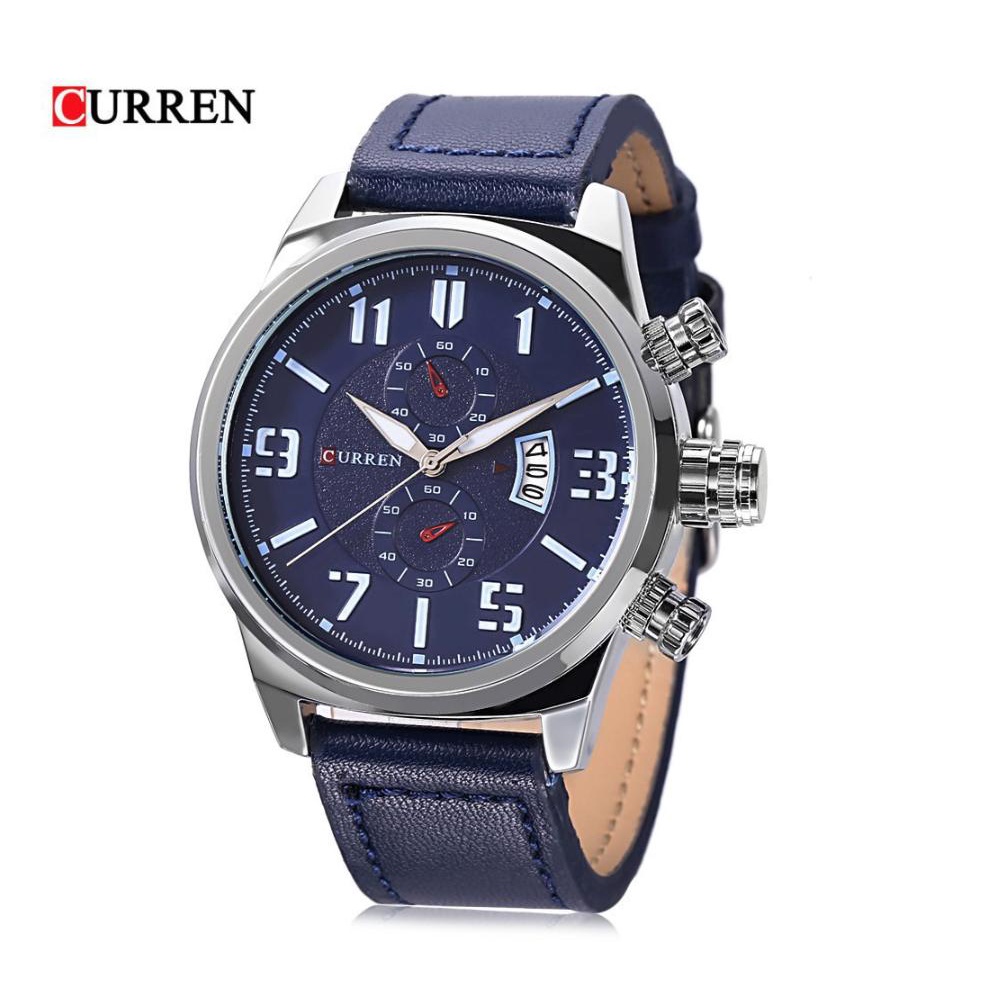 Curren Leather Strap Unisex Watch 8200 (Blue/Silver/Blue) Shopee