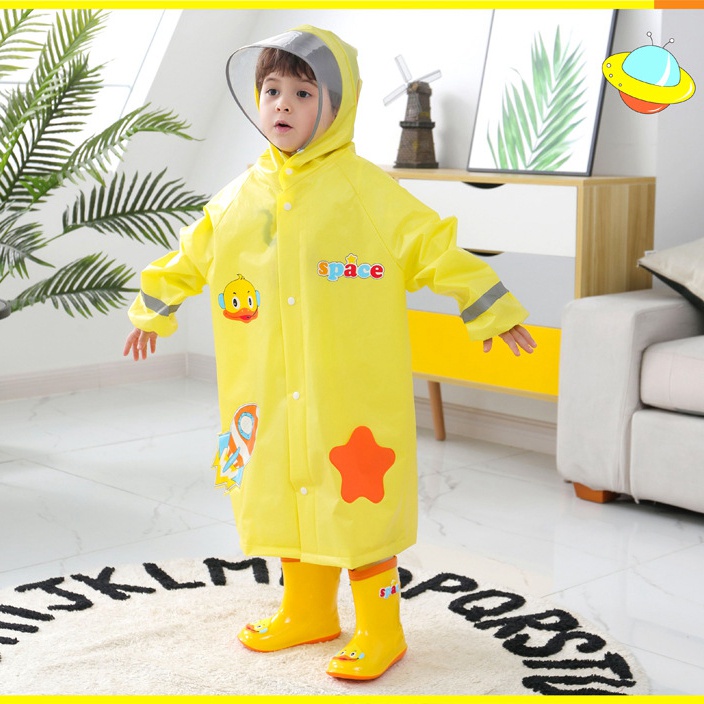 Kids Raincoats Boys Girl Kindergarten Big Brim Rain Coat with Schoolbag ...