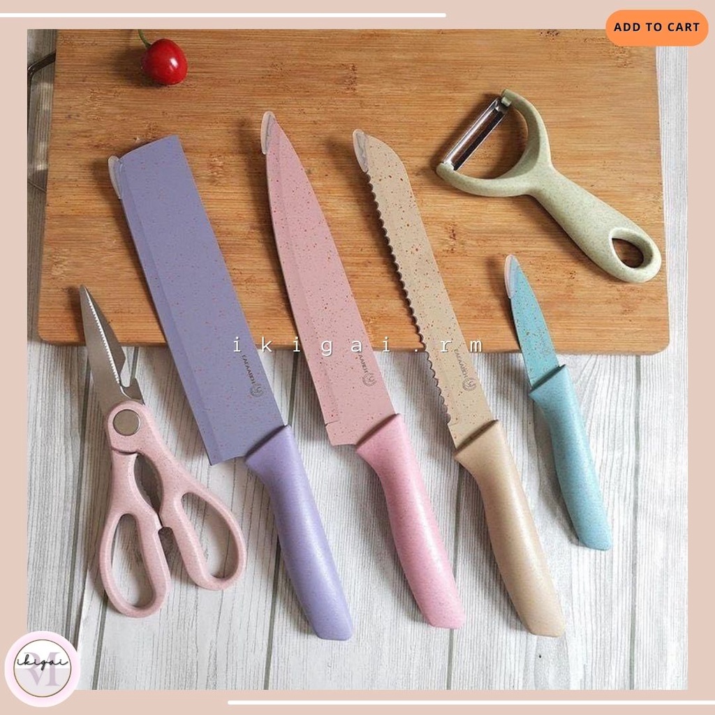 ikigai.rm 6 pcs Knife Set Stainless Steel Pastel Kitchenware Chef Knife