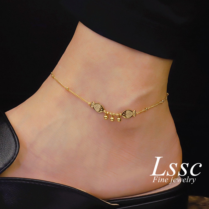 LSSC Lucky Fish Angklet for Women Non Tarnish Anklet Stainless Steel Chain Anclet Accessories